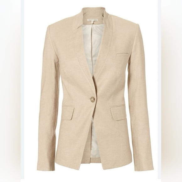 Beard Size 2 Linen UpCollar Beige Tan Dickey Jacket Blazer - Picture 5 of 14